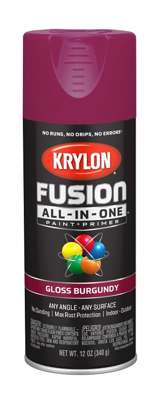 Krylon K02704007 Spray Paint, 12 oz Can, 25 sq-ft Coverage Area, Acrylic Base, Gloss, Burgundy