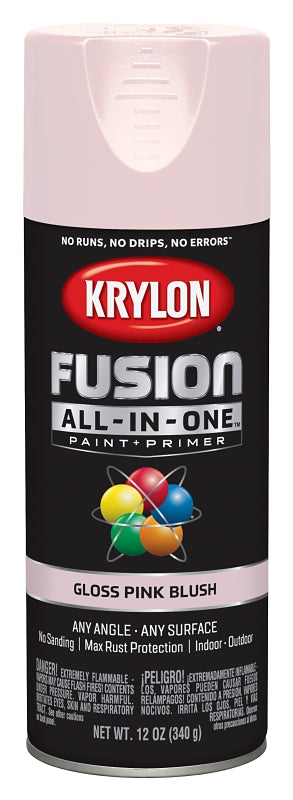 Krylon K02717007 Spray Paint, 12 oz Can, 25 sq-ft Coverage Area, Acrylic Base, Gloss, Pink Blush