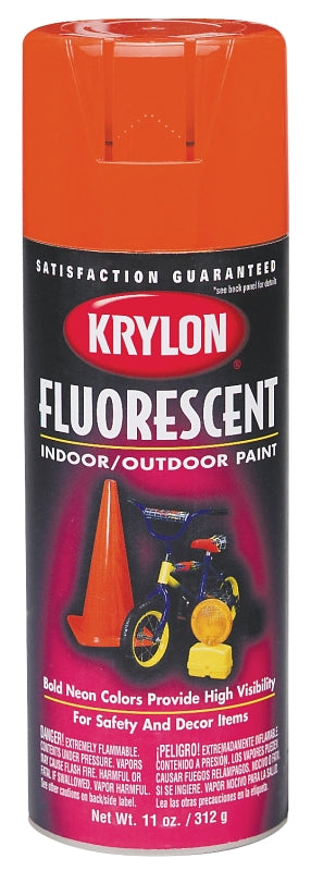 Krylon K03102777 Fluorescent Spray Paint, 11 oz, 25 sq-ft Coverage Area, Solvent Base, Yellow Orange