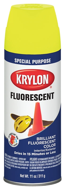 Krylon K03104888 Fluorescent Spray Paint, 11 oz Can, 25 sq-ft Coverage Area, Solvent Base, Gloss, Lemon Yellow