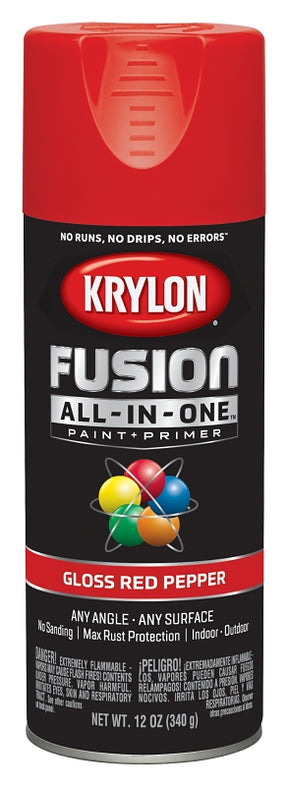 Krylon K02720007 Spray Paint, 12 oz Can, 25 sq-ft Coverage Area, Acrylic Base, Gloss, Red Pepper