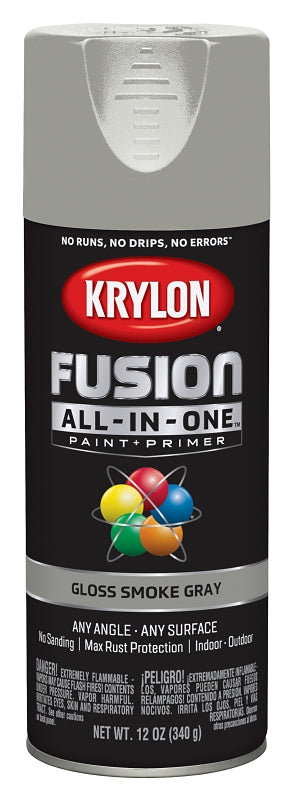 Krylon K02723007 Spray Paint, 12 oz Can, 25 sq-ft Coverage Area, Acrylic Base, Gloss, Smoke Gray