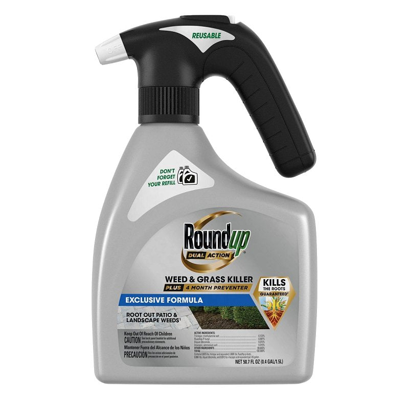 Roundup Dual Action 5324701 Grass and Weed Killer Plus 4 Month Preventer, Liquid, Yellow, 1.5 L Can