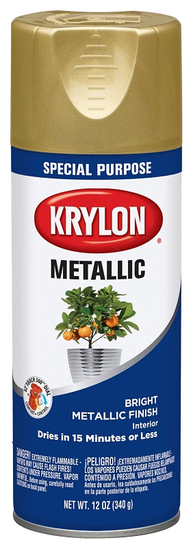 Krylon K01701A77 Metallic Spray Paint, Metallic, Bright Gold, 11 oz, Can