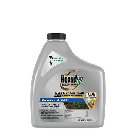 Roundup Dual Action 5324801 Grass and Weed Killer Plus 4 Month Preventer Refill System, Liquid, Yellow, 1.5 L Can