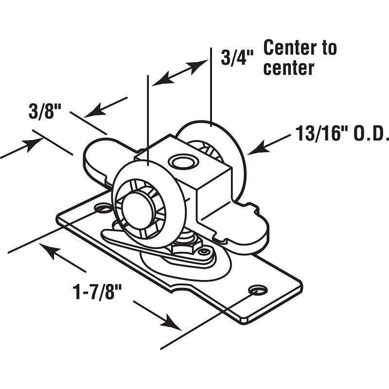 Prime-Line N 7065 Roller Assembly, 13/16 in Dia Roller, Steel, 2-Roller, 100 lb, Top Mounting
