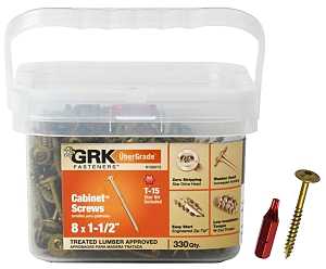 GRK Fasteners 100073 Cabinet Screw, #8 Thread, 1-1/2 in L, Washer Head, Star Drive, Steel, 330 PK