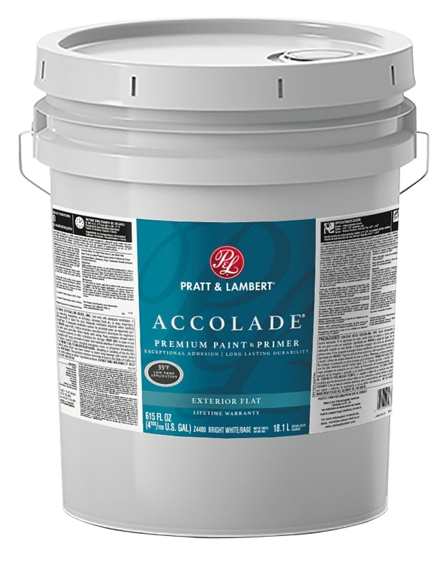 Pratt & Lambert Accolade Z4400 0000Z4480-20 Exterior Premium Paint and Primer, Flat, Bright White, 5 gal