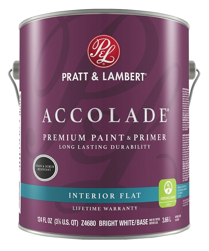 Pratt & Lambert Accolade 0000Z4680-16 Interior Paint, Flat Sheen, Bright White, 124 oz, 400 sq-ft Coverage Area Pack of 4