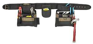 CLC Tool Works Series 1604 Tool Belt, 29 to 46 in Waist, Polyester, Black/Khaki, 16-Pocket