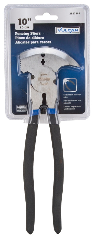 Vulcan PC990-01 Fencing Plier, 2.3 mm Cutting Capacity, 10 in OAL, 1 in L Jaw, 3-1/8 in W Jaw, Carbon Steel Jaw