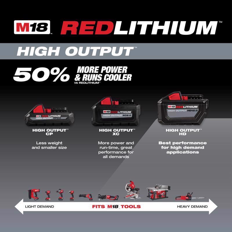Milwaukee M18 REDLITHIUM 48-11-1812 Rechargeable Battery Pack, 18 V Battery, 12 Ah, 1-1/2 hr Charging