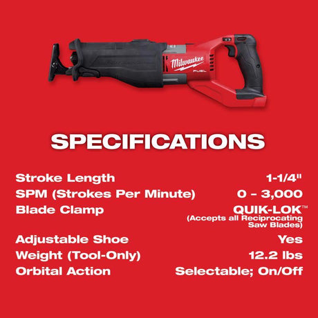 Milwaukee M18 FUEL SUPER SAWZALL Cordless Brushless Reciprocating Saw Kit (Battery & Charger)
