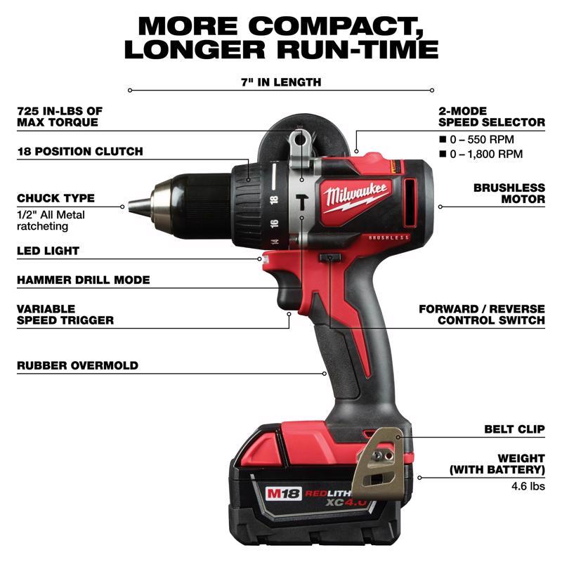 Milwaukee M18 1/2 in. Brushless Cordless Hammer Drill Kit (Battery & Charger)