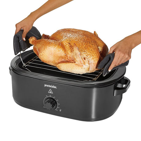 Proctor Silex 32211 Electric Roaster Oven, 18 qt Capacity, 1450 W, Knob Control, Aluminum, Black