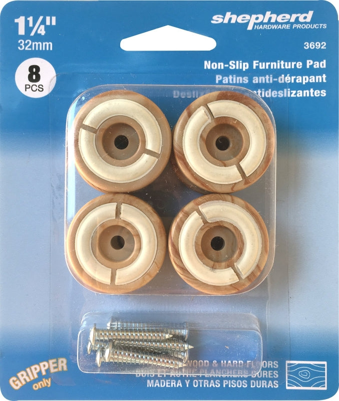 Shepherd Hardware 3692 Furniture Pad, Round, 1-1/4 in Dimensions, Plastic, Woodgrain, 8/PK