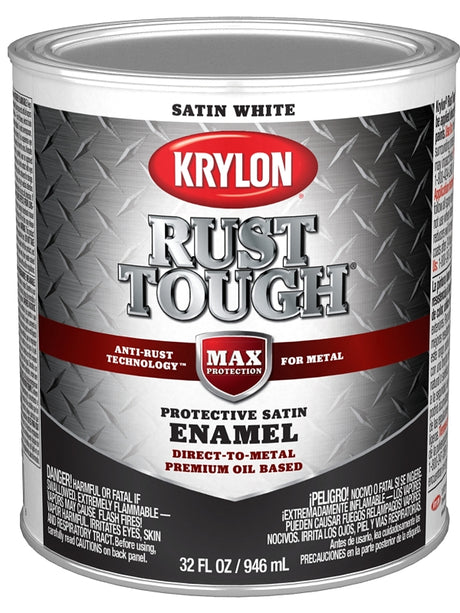 Krylon Rust Tough K09706008 Rust Preventative Paint, Satin Sheen, White, 1 qt, 400 sq-ft/gal Coverage Area, Pack of 2