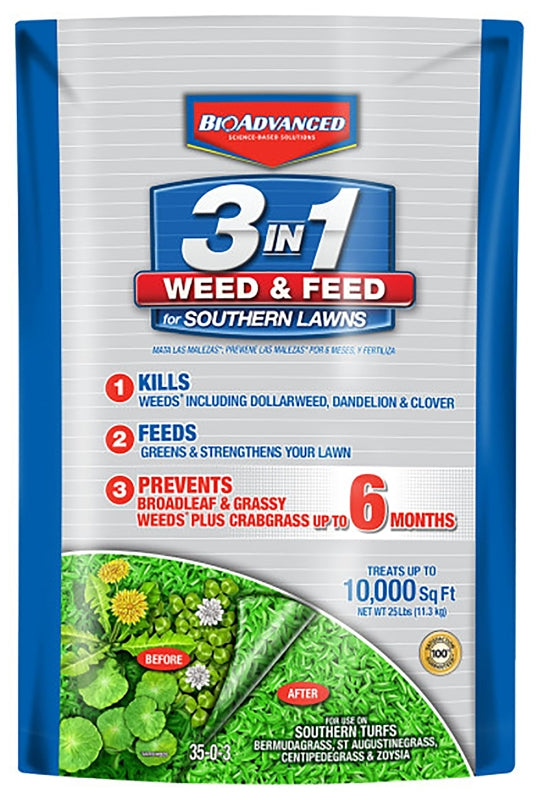BioAdvanced 820106W Weed and Feed Fertilizer, 20 lb Bag, Granular, 35-0-3 N-P-K Ratio