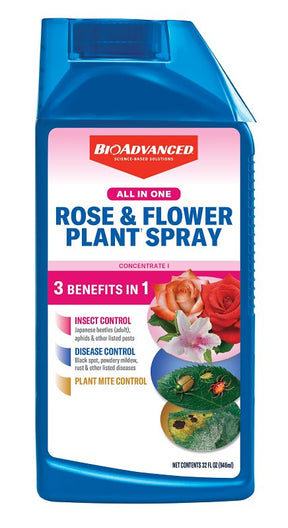 BioAdvanced 820061B All-in-One Rose and Flower Concentrate, Spray Application, 32 oz Bottle