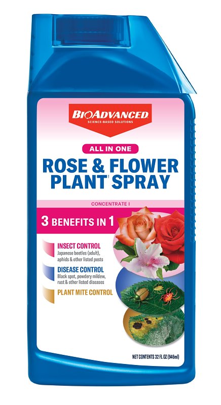 BioAdvanced 820061B All-in-One Rose and Flower Concentrate, Spray Application, 32 oz Bottle