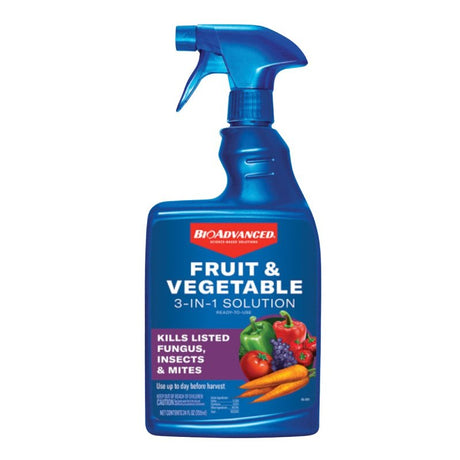 BioAdvanced 801500E 3-in-1 Fruit and Vegetable Solution, Indoor, Outdoor, 24 oz Bottle, Pack of 4