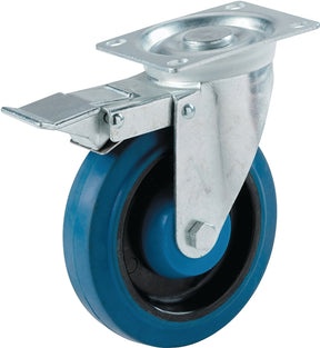 Shepherd Hardware 9262 Swivel Caster with Brake, 4 in Dia Wheel, 1 in W Wheel, Rubber Wheel, Blue, 265 lb
