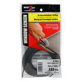 Make-2-Fit P 7516 Screen Retainer Spline, 0.12 in D, 25 ft L, Vinyl, Black, Round