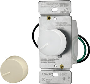 Eaton Wiring Devices RI061-VW-K2 Rotary Dimmer, 120 V, 600 W, Halogen, Incandescent Lamp, Ivory/White