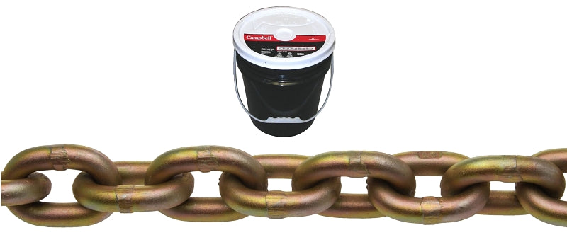 Baron TP7038P Transport Chain, 3/8 in, 63 ft L, 6600 lb Working Load, 70 Grade, Steel, Yellow Zinc