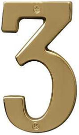 Hy-Ko BR-51PB, Prestige Series BR-51PB/3 House Number, Character: 3, 5 in H Character, Solid Brass, Pack of 3