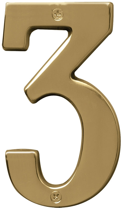 Hy-Ko BR-51PB, Prestige Series BR-51PB/3 House Number, Character: 3, 5 in H Character, Solid Brass, Pack of 3