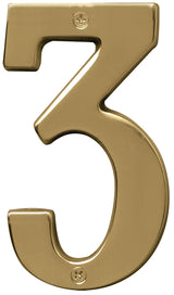 Hy-Ko BR-51PB, Prestige Series BR-51PB/3 House Number, Character: 3, 5 in H Character, Solid Brass, Pack of 3