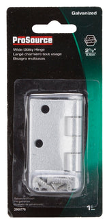 ProSource LR-043-PS Utility Hinge, Steel, Zinc, Removable Pin, 180 deg Range of Motion, Full Mortise Mounting, 70 lb