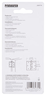 ProSource LR-043-PS Utility Hinge, Steel, Zinc, Removable Pin, 180 deg Range of Motion, Full Mortise Mounting, 70 lb