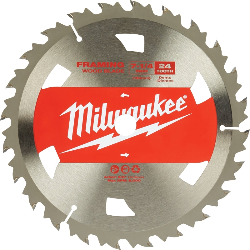 Milwaukee 48-41-0710 Circular Saw Blade, 7-1/4 in Dia, 5/8 in Arbor, 24-Teeth, Cobalt/Tungsten Carbide Cutting Edge, 10/PK, Pack of 10