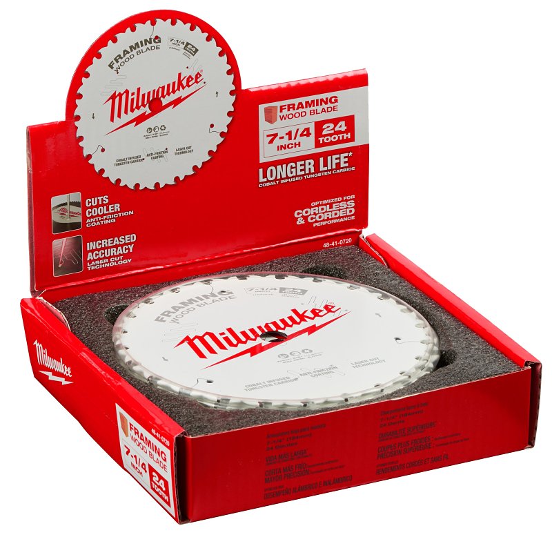 Milwaukee 48-41-0720 Circular Saw Blade, 7-1/4 in Dia, 5/8 in Arbor, 24-Teeth, Cobalt/Tungsten Carbide Cutting Edge, Pack of 10
