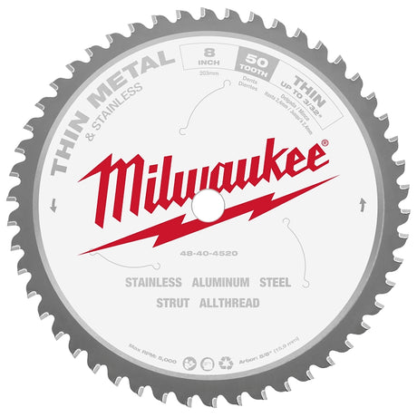 Milwaukee 48-40-4520 Circular Saw Blade, 8 in Dia, 5/8 in Arbor, 50-Teeth, Carbide Cutting Edge