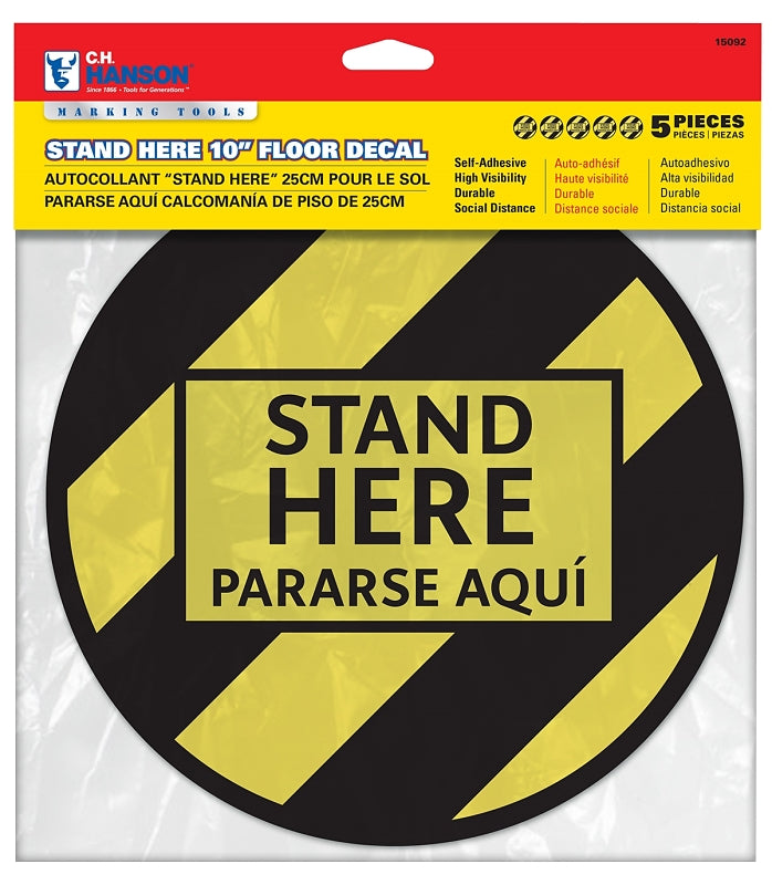 CH Hanson 15092 Stand Here Floor Decal, 10 in W, Black/Yellow