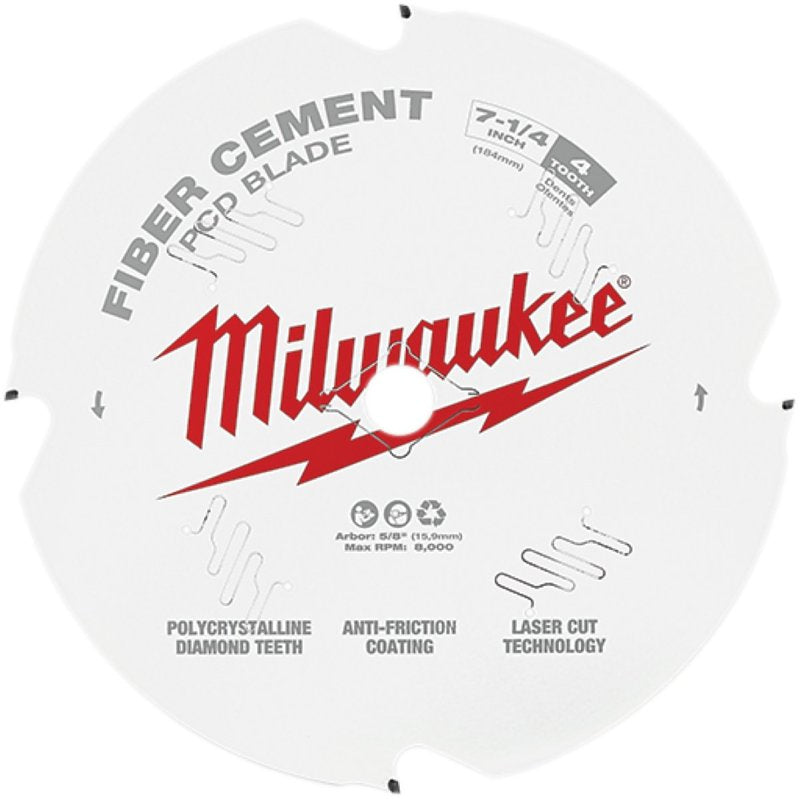 Milwaukee 48-40-7000 Circular Saw Blade, 7-1/4 in Dia, 5/8 in Arbor, 4-Teeth, Polycrystalline Diamond Cutting Edge