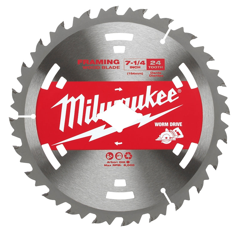 Milwaukee 48-41-0713 Circular Saw Blade, 7-1/4 in Dia, 5/8 in Arbor, 24-Teeth, Carbide Cutting Edge, Pack of 10