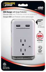 PowerZone ORUSB342S USB Charger, 2-Pole, 125 V, 15 A, 2-Outlet, 450 Joules Energy