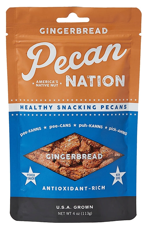 Pecan Nation PNGB4.8.12 Snack, Gingerbread Flavor, 4 oz Pouch, Pack of 8