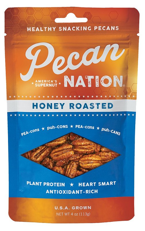 Pecan Nation PNHR4.8 Pecans, Honey Roasted, 4 oz Pouch, Pack of 8