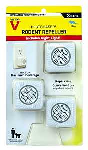 Victor M753K Rodent Repellent, Plug-In, 1.69 in L, 1-3/4 in W, 1-3/4 in H, Repels: Mice, Rats, 3/PK