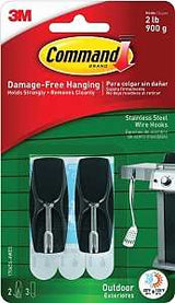 Command 17065S-AWES Wire Hook, 2 lb, 2-Hook, Plastic/Stainless Steel, Slate, Pack of 4