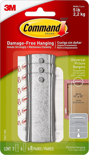 Command 17047-3ES Large Picture Hanger Hook, 5 lb, 3-Hook, White
