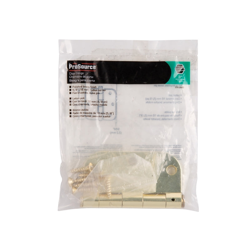 ProSource LR-701-PS Door Hinge, Steel, Polished Brass, Loose Pin, 180 deg Range of Motion, Screw Mounting