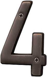 Hy-Ko BR-42OWB, Prestige Series BR-42OWB/4 House Number, Character: 4, 4 in H Character, Solid Brass, Pack of 3