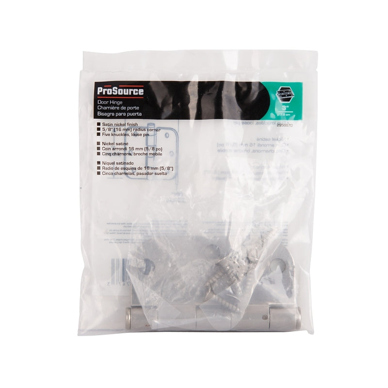 ProSource LR-702-PS Door Hinge, Steel, Satin Nickel, Loose Pin, 180 deg Range of Motion, Screw Mounting