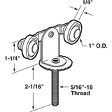Prime-Line N 6529 Roller Assembly, 1 in Dia Roller, 1/4 in W Roller, Nylon/Steel, Silver, 2-Roller, 60 lb